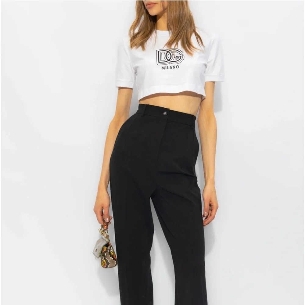 NEW DOLCE & GABBANA CROPPED T-SHIRT WITH LOGO - Picture 1 of 7
